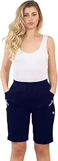 [FAIRY BOUTIQUE] Womens Cherry Berry Shorts, Ladies Plain 1/2 Length Stretch Fit Pull On Elasticated Waist Summer hot Pants Short Plus Size 10-20, Navy, 16