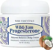 Wise Essentials Wild Yam & Progesterone Cream with Organic Coconut – 2 oz – Support for Menstrual Cycle & Menopause – Chaste Tree, Dong Quai, Black Cohosh – Paraben-Free