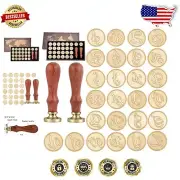 Comprehensive A-Z Wax Seal Stamp Set with Removable Wooden Handles - 28 Pieces