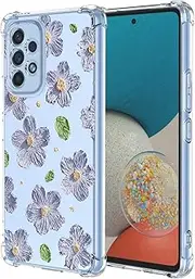 [EUAGVQY] for Galaxy A23 Samsung A23 Case,Violet Floral Pattern Transparent Shockproof Bumper,Soft Silicone TPU Protective Phone Cover for Samsung Galaxy A23,Violet Flower