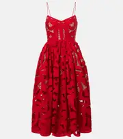 [Self-Portrait] Self-Portrait Bow lace linen and cotton midi dress AU 6 red