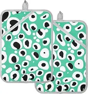 Oven Pot Holders Lime Green Black White Mix Leopard Print Potholders with Pockets Cooking Hot Pads Oven Pads 2 Pack
