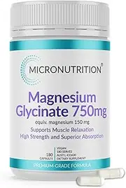 Magnesium Glycinate 750mg (180 Capsules) High Strength High Absorption - Muscle, Bone & Heart Health, Non-GMO, Gluten Free - 150mg Elemental Magnesium Supplement (180 Caps)