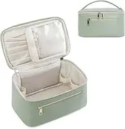 Wandering Nature Makeup Bag, Travel Make Up Organizer Cosmetic Brush Bags Case for Women in Eco Vegan Leather, Green, Stylish