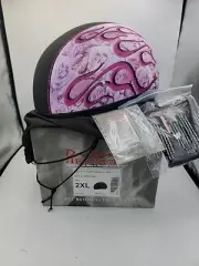 Daytona helmets half skull cap Flames Pink Size 2X Brand New