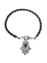 Evil Eye Leather Woven Evil Eye Hamsa BLACK Bracelet #2088-2