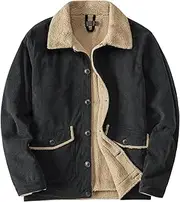[Generic] Men's Winter Corduroy Jacket Man Lapel Faux Fleece Lined Corduroy Coat Male Warm Sherpa Lined Snap Jackets
