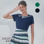 現貨【MEDUSA 曼度莎】鑽飾寬領嫘縈腰線上衣 - 2色（M-XL）｜女上衣 女短袖上衣