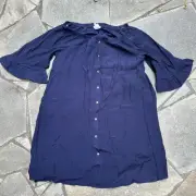 Womens Dress Petite Extra Large Navy Tunic Shirt Bell Sleeve Peasant Boho Flowy