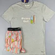 Peter Alexander Mens Surfboard Pyjama Set Short Sleeve Tee & Boxers Size S New