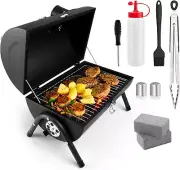 Hasteel Portable Charcoal Grill Set, Mini BBQ w/ Chimney Accessories for Camping