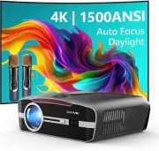 Daylight 4K Projector with Wifi6 & Bluetooth 5.2, 1500ANSI Smart Home Karaoke Pr
