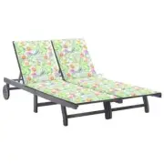 2-Person Garden Sun Lounger Grey Cushion Solid Acacia Wood Patio Lounge Bed