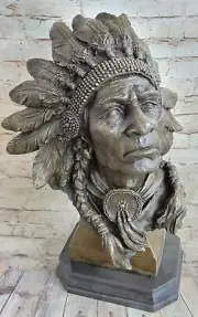 Western Old West Native American Indian Chief Collectible Bronze Masterpiece Art