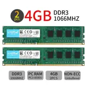 Crucial 8GB Kit 2x 4GB DDR3 1066MHz PC3-8500U 240Pin DIMM Desktop Memory RAM BT