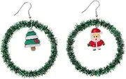 KONTONTY 1 Pair Christmas Dangle Earrings for Women Festive Teardrop Design with Wreath Bell Holiday Jewelry for Parties Xmas Tree Santa Ornament Theme