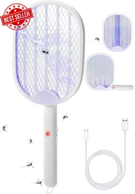 Mosquito Zapper Electric Fly Swatter 3in1 3000V USB Rechargeable Bug Racket
