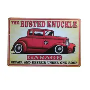 Tin Sign The Busted Knuckle Garage Repair Rusty Traffic Car Decor ManCave