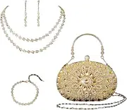 [6UH8MB] Four-piece set Cubic Zirconia jewelry set, including necklace, Handbag, backpack, walle，earrings, wristband, bag for womens gifts，Gift