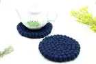 Felt Kitchen Trivet - Felt Ball Round Trivet - Handmade Pom Pom Trivet -Set of 3