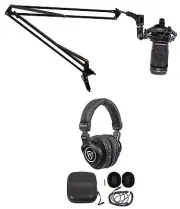 Audio Technica AT2050 Studio Condenser Recording Microphone Mic+Boom+Headphones
