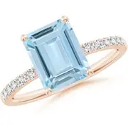 Emerald-Cut Aquamarine Engagement Ring with Diamonds