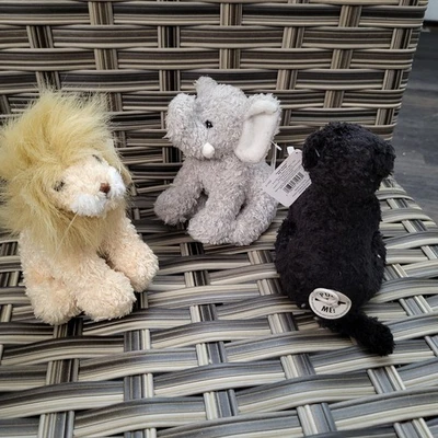 Gund Plush Zip Alongs 3-Pc Jungle Sounds Pull String Toy 6" Lion Elephant Jaguar