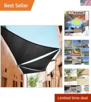 Classic 13'x13'x18.4' Black Sun Shade Sail - Breathable Fabric & 3-