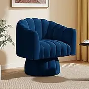 SEYNAR Mid Century 360 Degree Swivel Cuddle Barrel Accent Sofa Chairs, Round Armchairs with Wide Upholstered, Fluffy Velvet Fabric Chair for Living Room, Bedroom, Office, Waiting Rooms, (Navy)