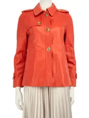 Orange Leather Turn Lock Detail Jacket