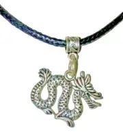 Silver dragon pendant black leather cord unisex 16" chinese necklace US made New