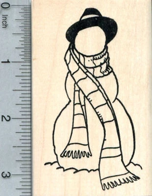 Faceless Snowman Rubber Stamp, In Fedora and Striped Scarf K32805 WM