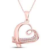 10k Rose Gold Round Diamond Sideways Heart Pendant 1/10 Cttw