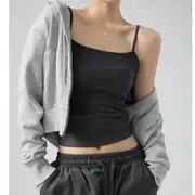 Scoop Neck Plain Ribbed Open Back Crop Camisole Top Ash Gray - S