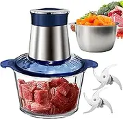 200W Portable Stainless Steel Meat Filling Machine, Fully Automatic Home Mixer, Quick Crushing Ice, for Meat/Fish/Vegetables/Baby Food, with 2 Sets of Blades, 2L,3 Knives
