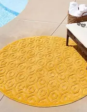 Outdoor Trellis Textured Collection Area Rug - Spatial (5' 3" Round, Yellow)