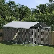 Outside Dog Kennel with Roof, Heavy Duty Outdoor Dog Fence, Lock Large Dog Playpen for Large Medium Pet, 300x750x250 cm Silver