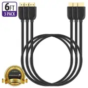 3x Standard HDMI Male to Male High Speed Cable Plug w Ethernet 4K 3D HDTV PC 6FT