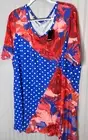 BloomChic Womens TOP 26 28 BLue Polka Dots Red Floral Patchwork Flowy NEW