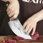 Handmade Butcher Knife Forged Steel Wood Handle Hammered Cleaver Beef Slicing XL