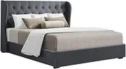 Artiss King Size Bed Frame Platform Wingback Headboard Frames Gas Lift Beds Base with Storage Space Bedroom Room Decor Home Furniture, Upholstered with Charcoal Faux Linen Fabric + Foam + Wood