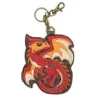 NEW CHALA BROWN TAN RED DRAGON KEY FOB COIN PURSE KEYCHAIN ZIPPERED
