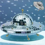 Disco Ball UFO Shaped Decor - Silver Disco Reflective Spaceship Mirror Ball f...