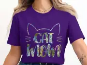 Cute Cat Mom Head with Whiskers Graphic T-Shirt Floral art