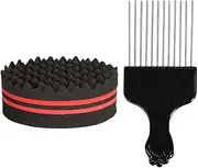 Hair Brush Sponge with Big Holes Metal Hair Pick Comb Double-Sided Sponge Afro Comb for Hair Styling