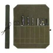 7 Slot Chef Knife Roll Bag Waxed Canvas Portable Knife Storage Case Carry Bag Green