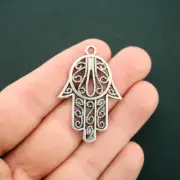 2 Large Hamsa Charms Antique Silver Tone - SC3309