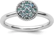 [Stackable Expressions] 925 Sterling Silver Polished Prong set Stackable Blue Topaz Rhodium Ring Size 10-Stackable-Ring for Women