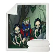 Fairytale the Handsome Frog and Two Cute Fairies Throw Blanket