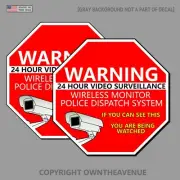 Warning 24 Hour Video Surveillance Security Stickers Red Decal 2 Pack